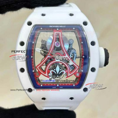 Swiss Replica Richard Mille RM 52-03 PSG Tourbillon Edition White Ceramic Case Rubber Strap Watch 